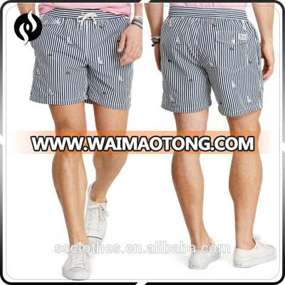 Latest design stripe Embroidery wholesale men running beach seersucker shorts