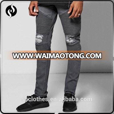 Best quality custom acid wash ripped biker jeans , men new style jeans