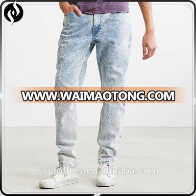 Newest design man clothing 100% cotton bleached wash cheap denim jeans