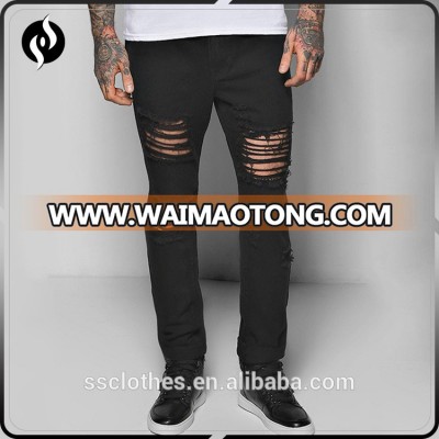 Hot fashion style men clothes cotton black distressed jeans wholesale price