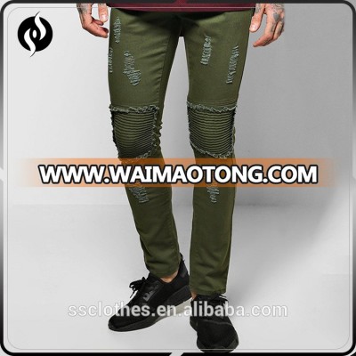 Fashion design man clothing custom color distressed biker jeans pant design