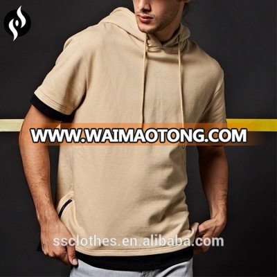 Unique design custom men's summer pull over short sleeve hoodie for wholesale