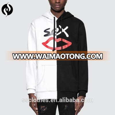 Unique design custom logo casual longline two color hoodies for wholesale