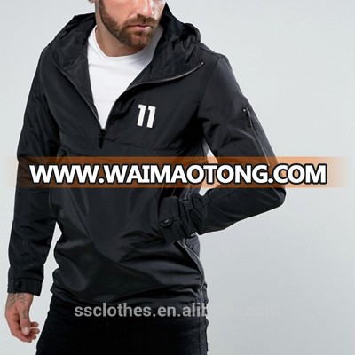 Hooded neck overhead half zip black windbreaker