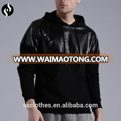 2018 OEM custom spring plain black hoodie men drawstrings hooded sweatshirt