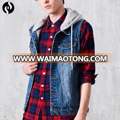 Latest style casual hooded denim vest for men