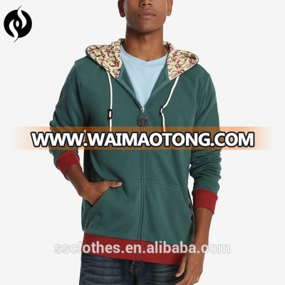 High quality custom casual print green soft streetwear cotton zip up hoodie