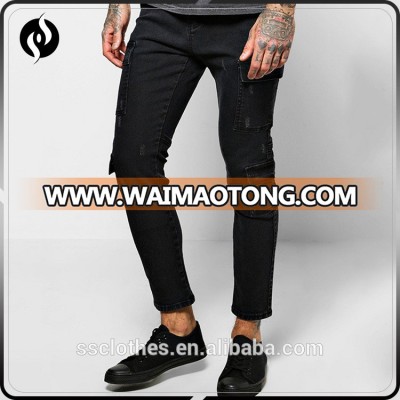 New arrival man casual clothing custom skinny fit black denim fashion jeans