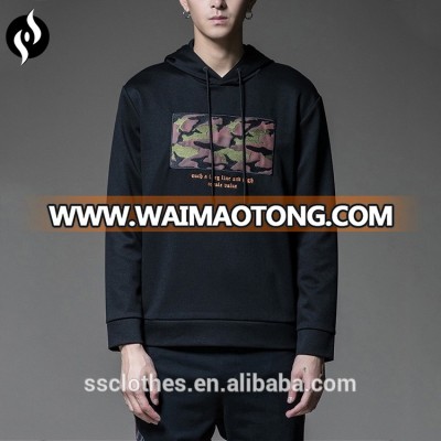 Fashion wholesale casual spring mens fleece printing black cotton hoodies