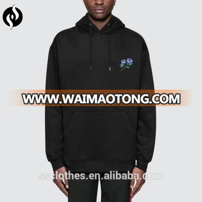 Western style custom print black kangaroo pocket back embroidery cotton hoodie for men