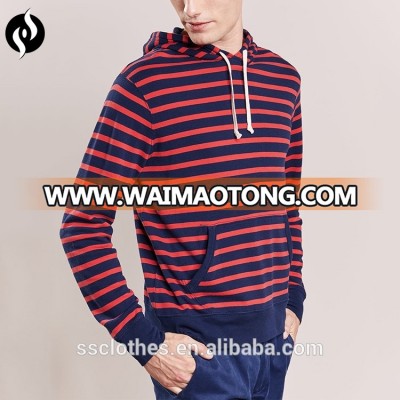 Casual spring mens long sleeve striped hoodies custom cotton hooded sweatshirt